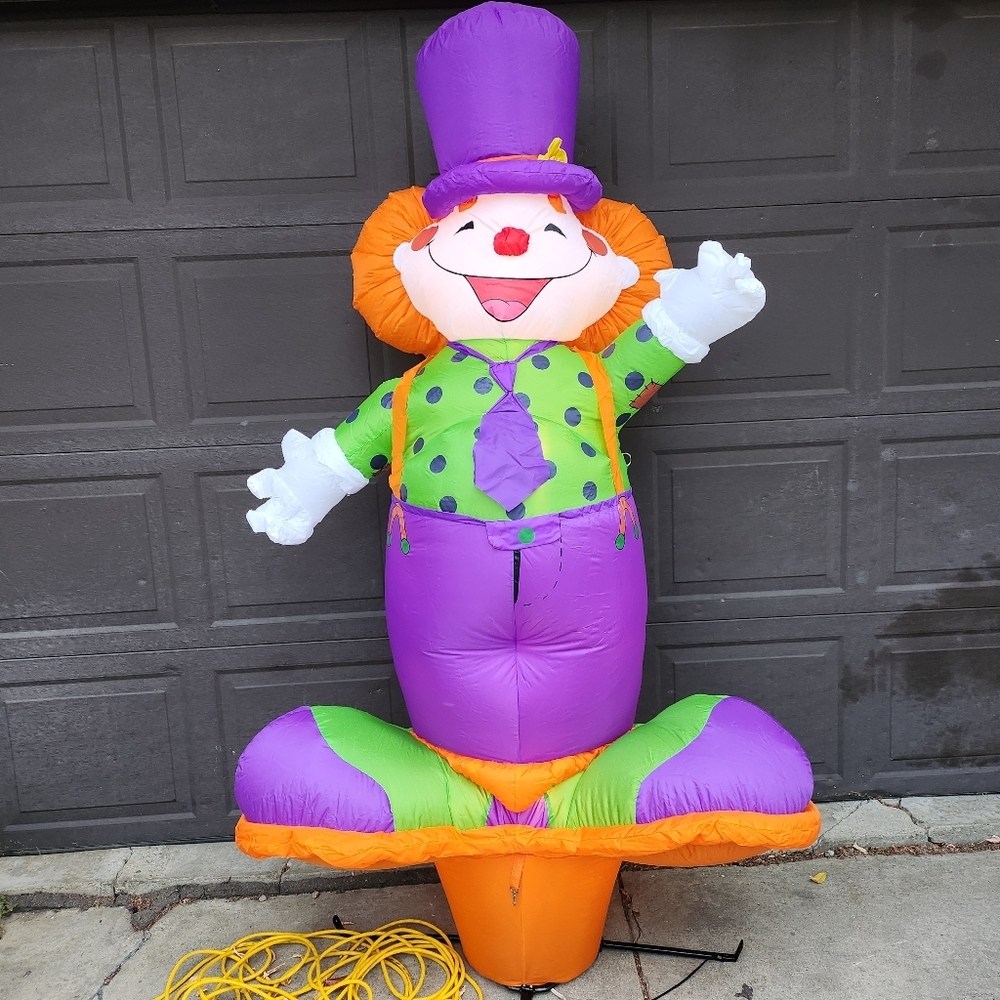 6' Party Clown With Banner Airblown Inflatable Party Birthday GEMMY 2004 #30074